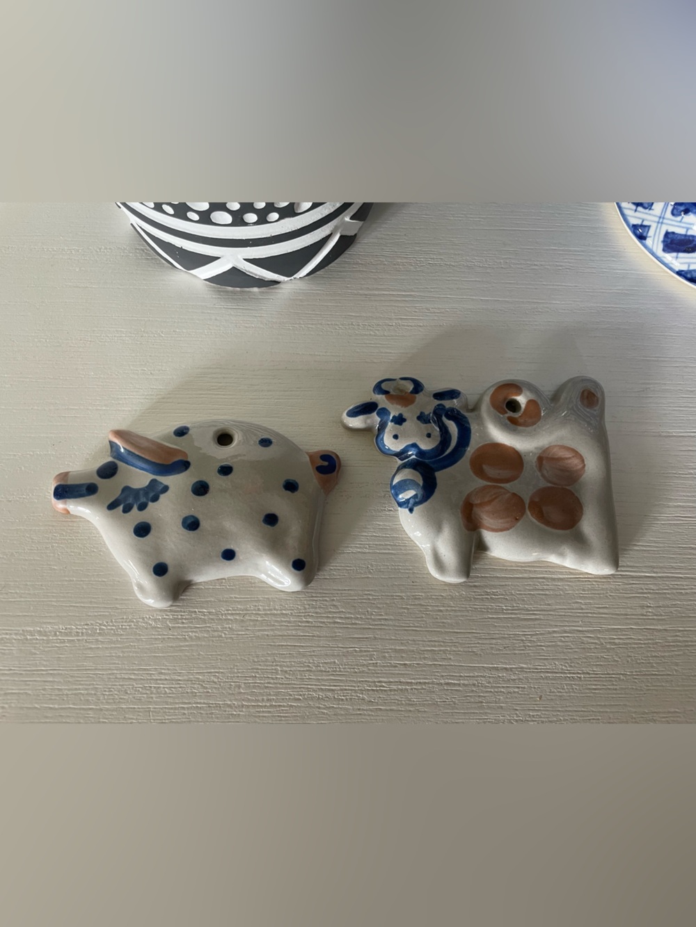 M A Hadley Pottery Cow and Pig Ornament Country Farmhouse decor handmade